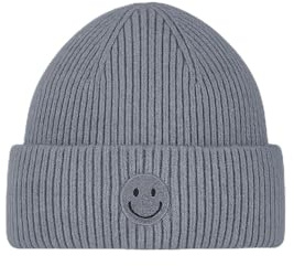 Faera Damen Strickmütze mit Smiley Stickerei aus Viskose