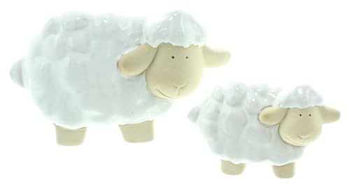 FRANK FLECHTWAREN Dekofigur Schäfchen, 2er Set, Porzellan Maße: 12 x 5 x 8 cm, 20 x 7 x 12 cm
