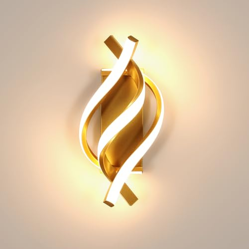 Goeco LED Wandleuchte Innen Gold, 22W 3000K 33CM 3 Fimmige Spirale | Wandlampe LED Gebogene Design Lampen Wandbeleuchtung für Wohnzimmer Schlafzimmer Treppenhaus Flur