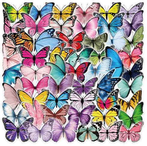 Nurila 50 Stück Schmetterling Sticker, Bunte Transparente Aufkleber