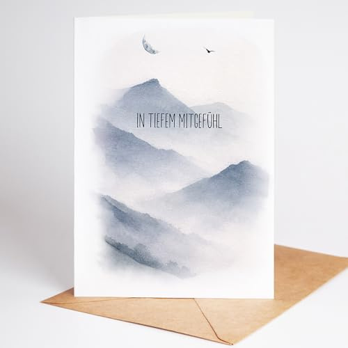 Lovely Cards - Berge - Beileidskarte - Premium Trauerkarte Klappkarte mit Umschlag – Beileidskarte stilvoll & hochwertige Kondolenzkarte Trauerfall, Anteilnahme (A6)