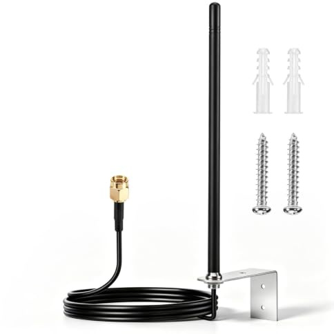 WLAN Antenne Outdoor 2,4GHz 5dBi, RP-SMA Stecker mit 3m Kabel & Halterung | 360° Rundstrahl für IP-Kameras & Router - Verlustfreie RG174-Koaxialleitung 50 Ohm - Wetterfeste Metall-Montage