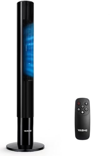 YASHE 43 Tower Fan with Remote, Quiet Floor Fan with 28dB Low Noise, 3 Speeds, 2 Modes, 85° Oscillation, 12H Timer, LED Display, for Bedroom, Office and Home