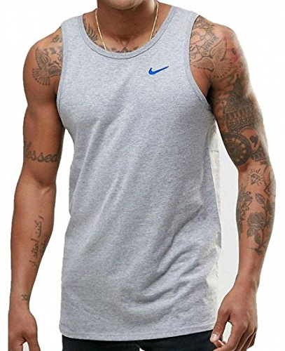 Nike men's grey swoosh logo cotton muscle fit sleeveless sports vest (X-Large)