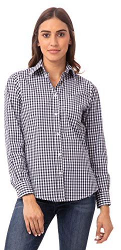 Chef Works Chemise habillée Vichy pour Femme, Carreaux Bleu Marine et Blanc, XL