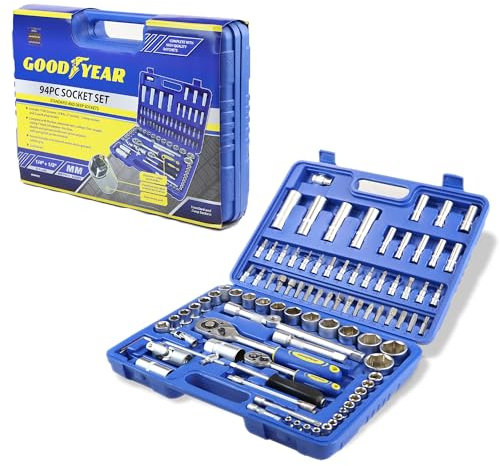 Goodyear 94 Pc Socket Set Professional Tool Kit Metric Ratchet Set Flexi Bar New