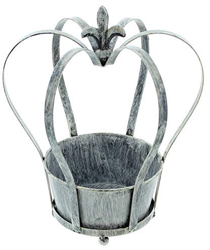 Frank Flechtwaren 229815 - Pflanzgefäß Krone im Used-Look Metall in schwarz 30 cm groß, zum direkten Bepflanzen