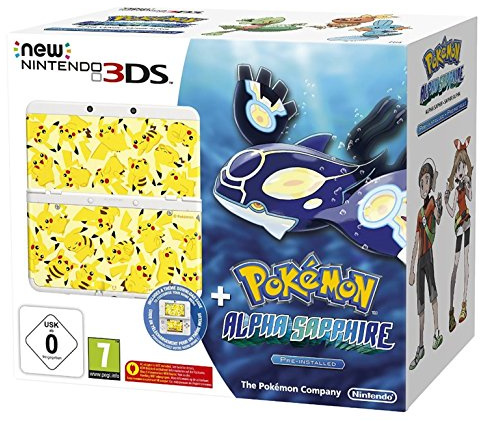 Console New Nintendo 3DS - blanc + Coque Pikachu pour New Nintendo 3DS + Pokémon Saphir Alpha