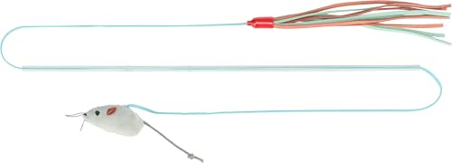 TRIXIE Spielangel mit 2 Spielzeugen - flexible Spielstab-Position durch bewegliches Band - Katzenminze regt zum Spielen an - Plüsch/Fleece/Kunststoff - 40 cm - 45746