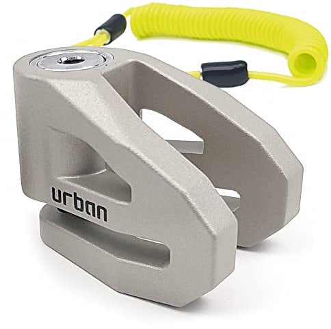 URBAN UR208T Bloccadisco Moto ø10mm, Design Più Leggero e Robusto, Sicurezza Compatta ed Efficace, Chiusura Clic Facile, Cavo di Promemoria, Lucchetto Antifurto Moto, Bicicletta, Monopattino Elettrico