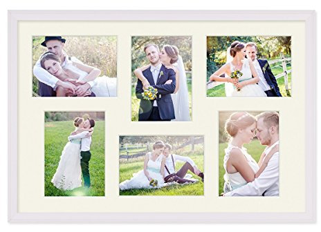 Fotocollage-Bilderrahmen 40x60 cm im Landhaus-Stil, Weiss, Collagerahmen, Bildergalerie-Rahmen für 6 Bilder, Wechselrahmen mit Passepartout