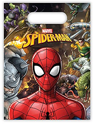 Procos 89451 - Party-Beutel Spiderman Team Up, 6 Stück, Größe 16 x 12 cm, mit Tragelasche, Tüten, Give-Away, Gast-Geschenk, Geburtstag, Mottoparty