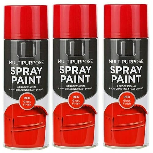 3 x 400ml Multi Purpose Spray Paint Aerosol Wood Metal Brick - Red Gloss