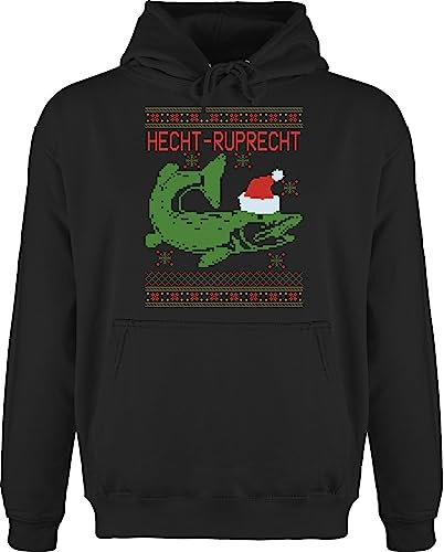 Hoodie Herren Pullover Männer - Weihnachten Geschenke Christmas Bekleidung - Hecht Ruprecht - XL - Schwarz - Weihnachts Klamotten Weihnachtspullover weihnachtsmotiv Fisch Pulli