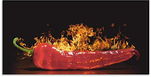 ARTland Spritzschutz Küchenrückwand aus Alu für Küche Herd Spüle 100x50 cm (BxH) mit Motiv Essen Lebensmittel Gewürze Chili Flammen Modern Dunkel Rot S7PR