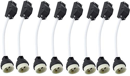 BlueXP 8 Stück GU10 Fassungen Sockel Keramik mit Anschlussdose 2A 250V GU10 Lampenfassungen mit Isolierter Kable für Gu10 LED und Halogen Anschlussbuchse