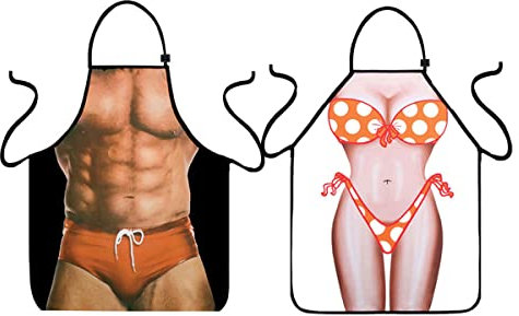 VIPbuy 2 Stücke Kochschürze Küchenschürze Grillschürze 1 Paar sexy lustige Schürze fraulich männlich Erwachsene aufregende lustige Schürze für Ehepaar Liebespaar waschbar