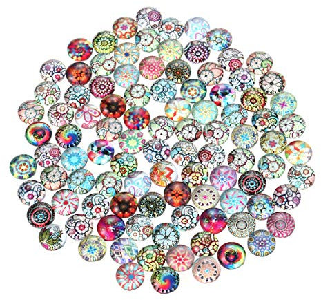 Healifty 100 Stück Mosaik bedrucktes Glas halbrunde Kuppel Cabochons 8mm - zufällige Farbe