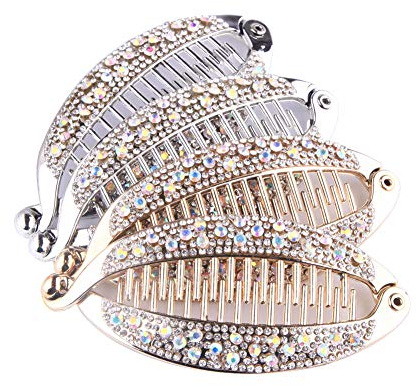 JIHUOO 4 Pcs Longue Pince Cheveux Banane Strass Barettes Griffe de Cheveux Accessoires de Coiffure