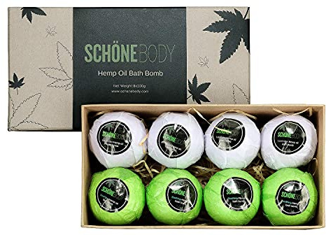 Badekugeln, Hanf, groß, 8 Stück Von Schone Body 2 entspannende Düfte von erfrischender Minz- und Hanföl und beruhigendem Lavendel- und Hanföl. Gefertigt mit reinem ätherischem Öl, vegan