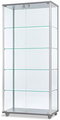 MHN Glasvitrine T 41,7 x B 78,2 x H 183 cm - breite Ausstellungs-Vitrine abschließbar - großer Glas-Vitrinenschrank ohne Beleuchtung