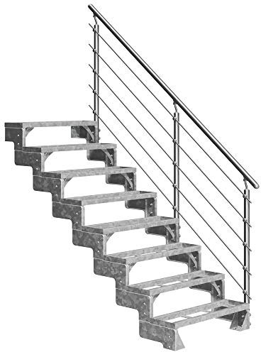 DOLLE Außentreppe Gardentop mit 8 Stufen | Geschosshöhe 144-1176 cm │ Stufenauflage Einlegestufen │ Stufenbreite: 100 cm | mit Prova-Geländer