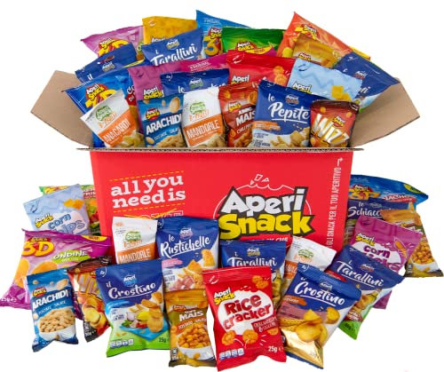 APERIBOX CLASSIC 30 - Scatola regalo con Snack salati, patatine e frutta secca, per aperitivo fai da te o gadget compleanno bambini