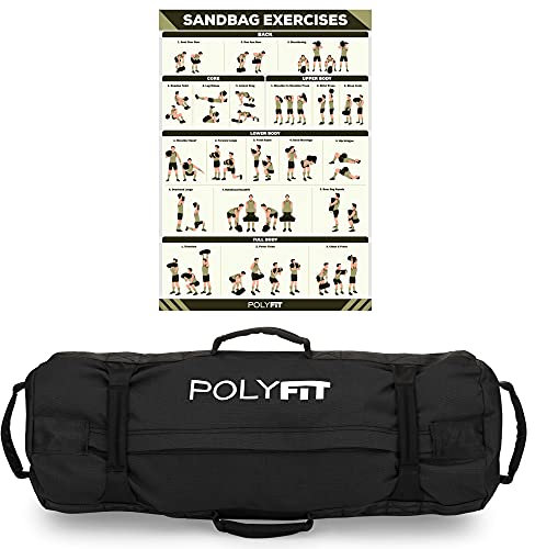 Polyfit Strapazierfähiger Sandsack für Workout, strapazierfähig und verstellbar, mit Füllbeuteln und 8 Griffen, Sandsack für Fitness (13,6 kg bis 34 kg)