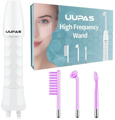 High Frequency Wand - UUPAS Portable Handheld High Facial Frequency Wand with 4 Pcs Argon Tubes Skin Tightening Machine for Acne Firming Skin Rejuvenation Wrinkle Removal