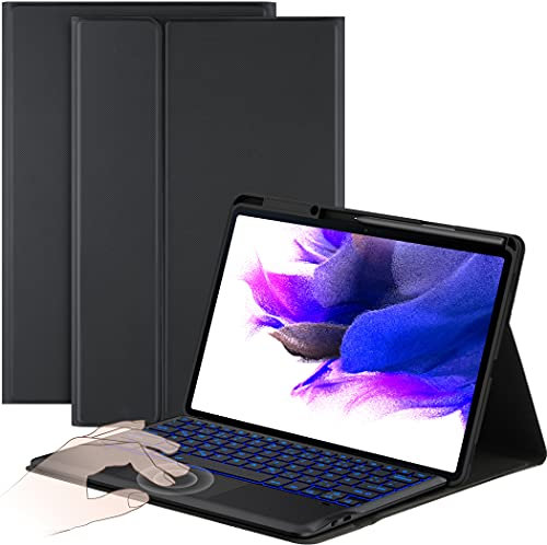 CACOE Custodia per tastiera compatibile con Samsung Galaxy Tab S7 FE 12.4/S8+ Plus 5G 2022/S7+ Plus, tastiera retroilluminata con touchpad Bluetooth QWERTZ, nero