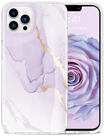 Togestar Marmor Hülle für iPhone 13 Pro, [Verblasst Nicht] MoonRiver Series Ultra Dünn Aesthetic Glitzer Silikon Handyhülle, Flexibel Schutzhülle Marble Case, Lila