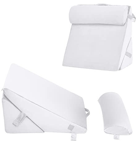 CASART Wedge Pillow, Adjustable Memory Foam Incline Cushion with Headrest & Removable Cover, Bed Leg Rest Pillow for Sleeping, Reading, Post Surgery, Acid Reflux and Back Pain (57 x 30 x 55cm, White)