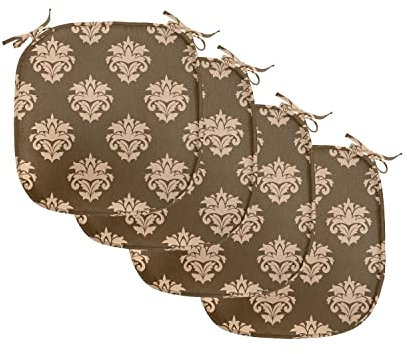 ABAKUHAUS Damast Polster für Esszimmerstühle, Retro antike Motive, Dekoratives wasserfestes Kissen mit Riemen für Küchensitze, 40 cm x 40 cm-4er Pack, Weiß und Schwarz