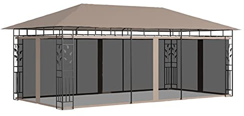 Kstyhome Pavillon mit Moskitonetz, Partyzelt, Gartenpavillon, Zeltgarage, Bierzelt, Weidezelt, Carport, Lagerzelt Winterfest, Garagenzelt, 6x3x2,73 m Taupe 180 g/m²