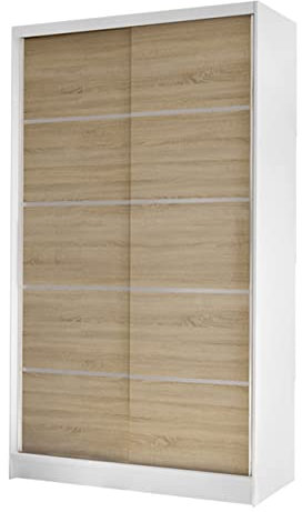 Mirjan24 Kleiderschrank Camtalo IV, Schwebetürenschrank, Garderobenschrank mit Kleiderstange und Einlegeboden, Schlafzimmerschrank (weiß/Sonoma Eiche)