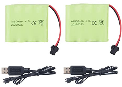 2PCS AA 4.8V 800mAh Rechargeable RC Toy Car Battery SM2P Plug RC Truck Stunt Car Excavator Toy Car Battery and USB Charging Cable