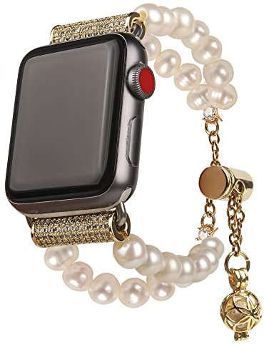 Guran Compatible with Apple Watch Band 38mm 40mm 41mm 42mm 44mm 45mm 49mm, Adjustable Pearl Beaded Watch Bands Straps, Women Replacement Wristbands Bracelet for iWatch SE Ultra 8 7 6 5 4 3 2 1