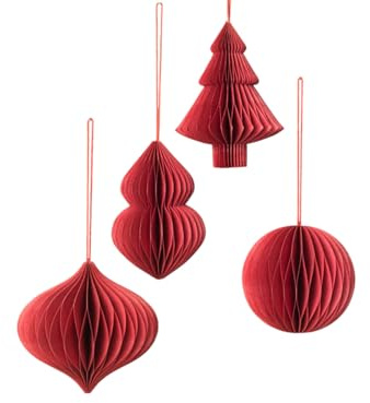 Broste Copenhagen 70090506 Christmas Mix Papierhänger Pompeian red Set4