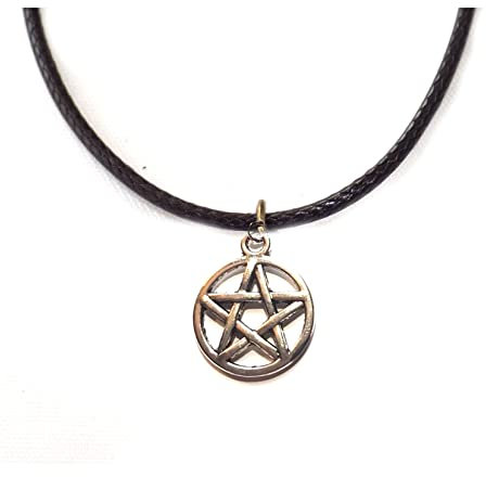 Gregory Crafts & Gifts Pentagram Pendant Necklace, 5 Pointed Star - Black Cord and Silver Charm