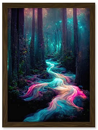 Doppelganger33 LTD The Enchanted Forest Magical Fantasy River Artwork Framed Wall Art Print A4