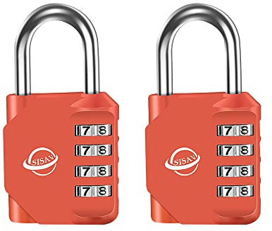 SISAV Cadenas à Combinaison 4 Chiffres Pour Usage Extérieur,Pour Casier de Gymnase Scolaire,Casier de Sport,Portail de Clôture,Portail,Loquets et Boîte à Outils,Orange rouge (2 Pièces)
