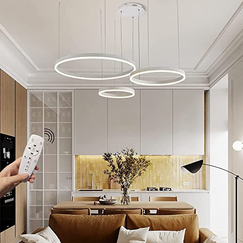 STARRYOL Moderne LED Pendelleuchte, 3 Ringe White Paint Collection, verstellbare Licht Pendelleuchte, moderner Deckenleuchter, dimmbar 2700 K - 6500 K, mit Fernbedienung 78 W