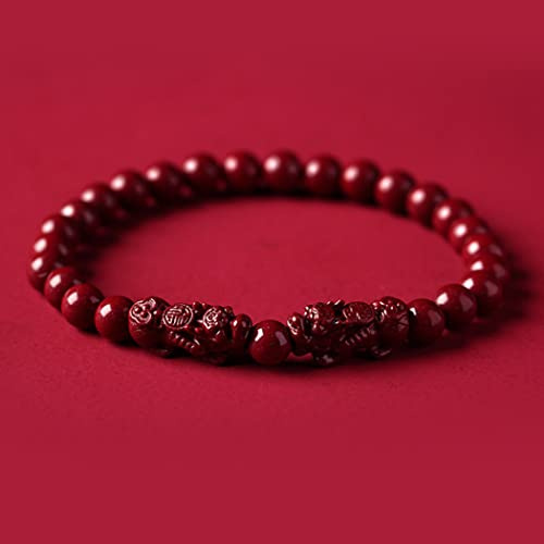 Feng Shui Armband Doppel Pixiu Armband Natürliches Zinnober Kristall Stein Armband Pi Yao Drachen Armband Reichtum Viel Glück Amulett Reiki Chakra Kristall Quarz Armband ( Color : Red , Size : 8mm )