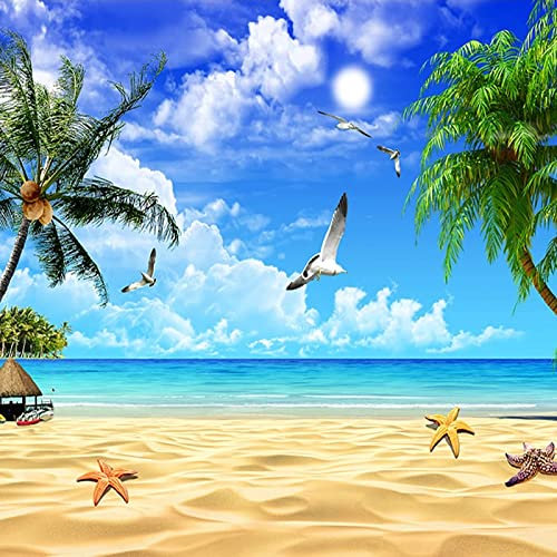 CILODO 3D Papier Peint Palmiers et plage Salon Chambre Bureau Couloir Décoration Peinture Murale Moderne Décor Mural 250cm×175cm(LxH)