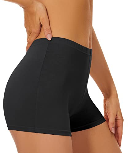 SIHOHAN Women Cotton Boyshorts Panties Comfy Boxers Underwear Breathable Safety Shorts (Black,S)