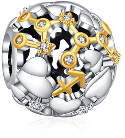 Annmors 925 Sterlingsilber Sternzeichen Bead Charms für Armband und Kette, für Pandora, Silber und Gold, Herz