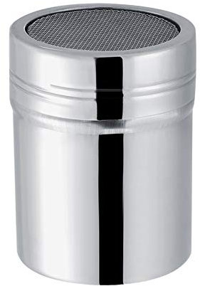 SEAFRONT Coctelera de Polvo de Cacao Acero Inoxidable, Plumero Azúcar en Polvo con Tapa para Harina y Contenedor Tamiz Azúcar Glaseado para Glaseado Chocolate (M)