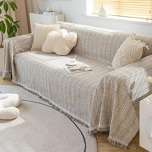 Couch Überzug 180x300cm, Einfarbig mit Quasten Couch Überzug 3 Sitzer Sofa Überzug Abwaschbar Grau Couchbezug für Wohnlandschaft