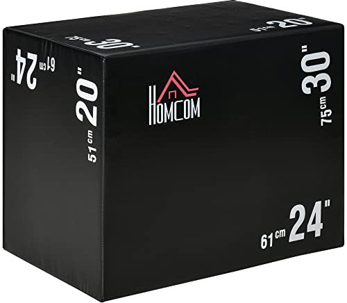 HOMCOM Caja Pliométrica 3 en 1 con Cremallera Caja de Salto con 3 Alturas Diferentes Entrenamiento de Fuerza en Casa Oficina Gimnasia Carga 120 kg 75x51x61 cm Negro