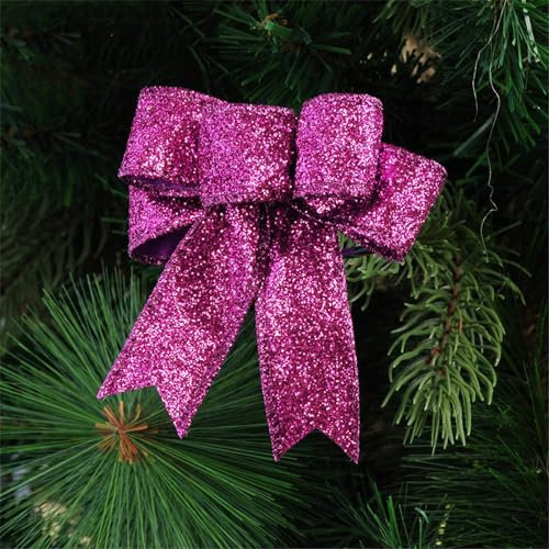 CULASIGN 10 Stück Weihnachten Schleifen, Weihnachten Glitzer Weihnachtsbaum Schleifen Weihnachtsbaumschmuck für Familienfeiern Party Dekoration (Rosa)